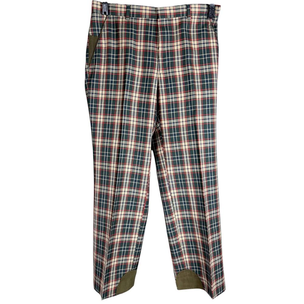 Men's Vintage 80s Daks London 100% Wool Green Plaid Pants Trousers 31x28